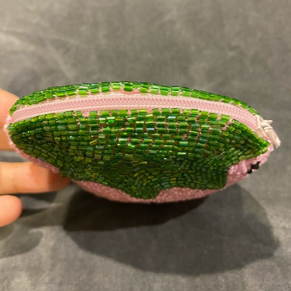 Pink Strawberry Coin Purse Handmade Kawaii Beaded Trinket Gift Case Wallet Jewel - Picture 3 of 4